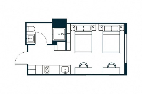 Floor plan for studio, 1 bath, 312 sqft